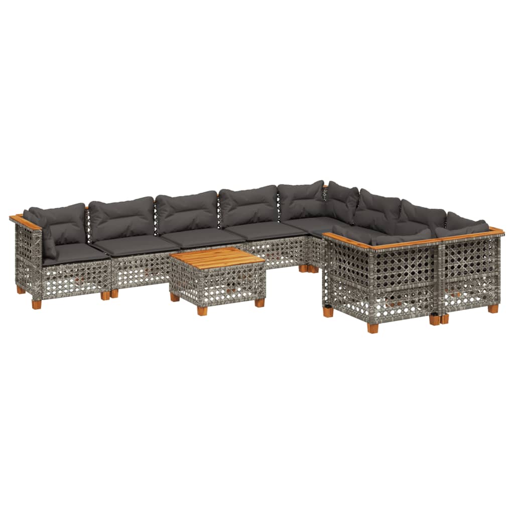 10-dijelni set vrtnih sofa od poliratana s jastucima sivi