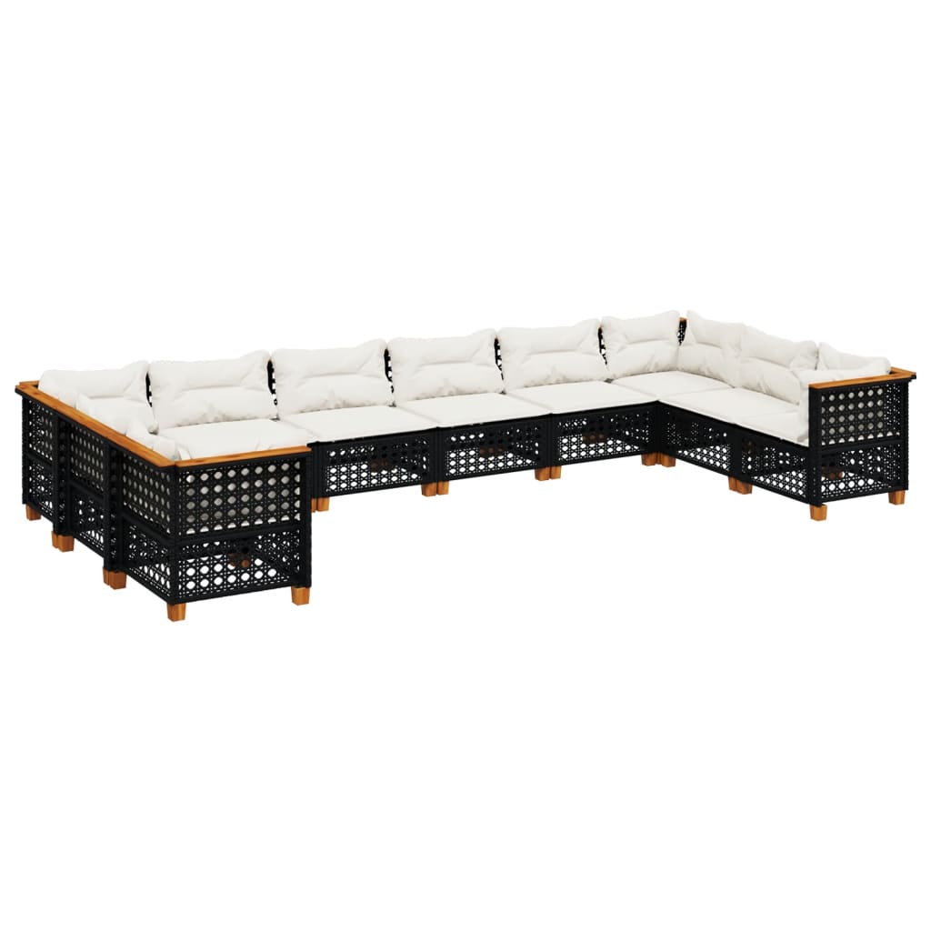 10-dijelni set vrtnih sofa s jastucima crni od poliratana Crna 63.5 x 63.5 x 62 cm