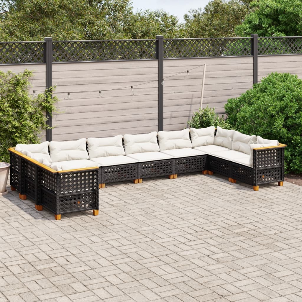 10-dijelni set vrtnih sofa s jastucima crni od poliratana Crna 63.5 x 63.5 x 62 cm