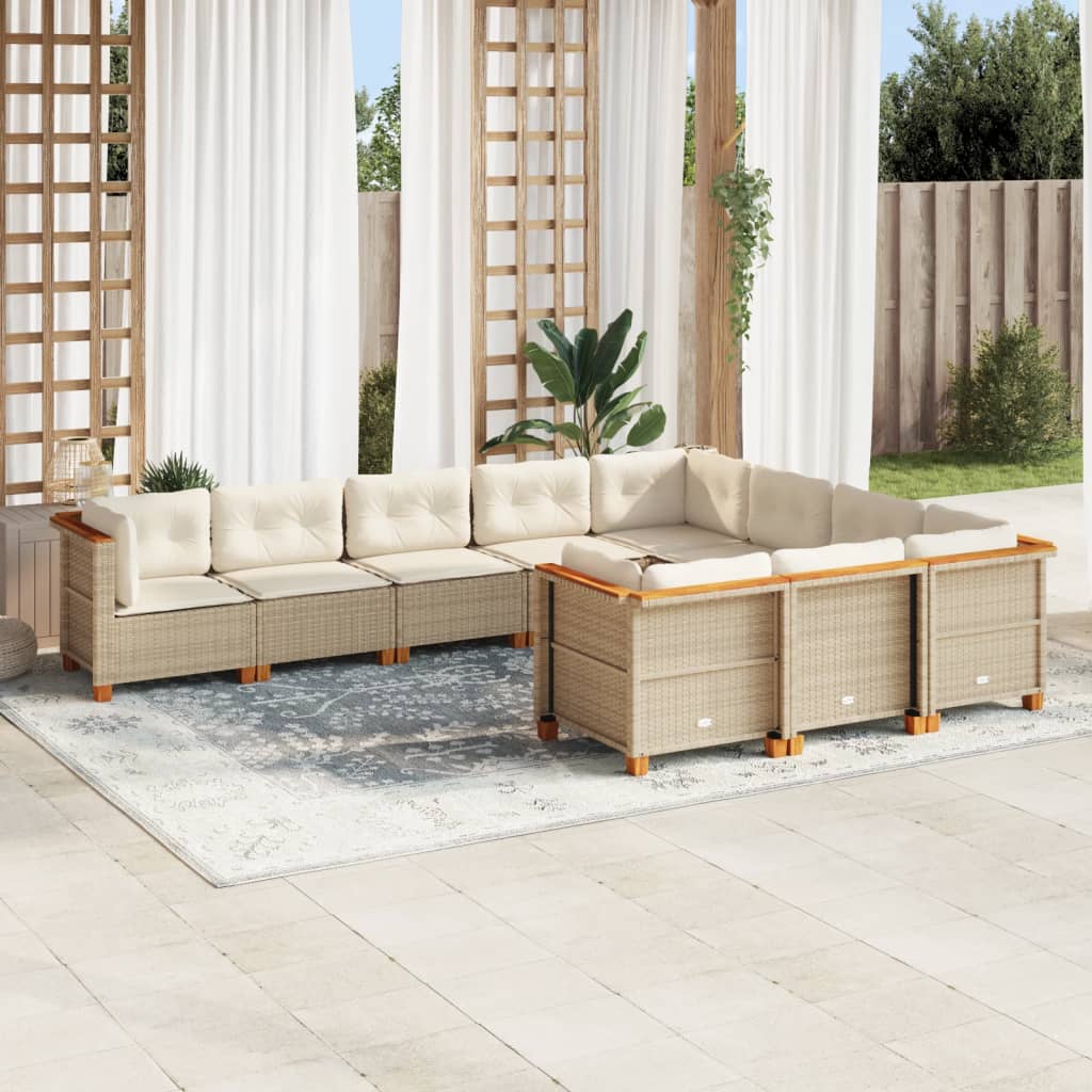 10-dijelni set vrtnih sofa s jastucima bež od poliratana 63.5 x 63.5 x 62 cm