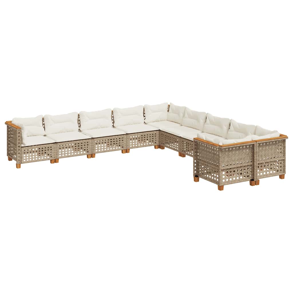 10-dijelni set vrtnih sofa s jastucima bež od poliratana 63.5 x 63.5 x 62 cm