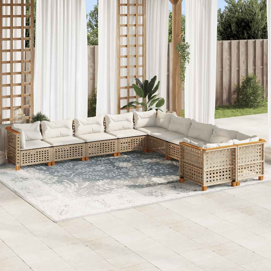 10-dijelni set vrtnih sofa s jastucima bež od poliratana 63.5 x 63.5 x 62 cm