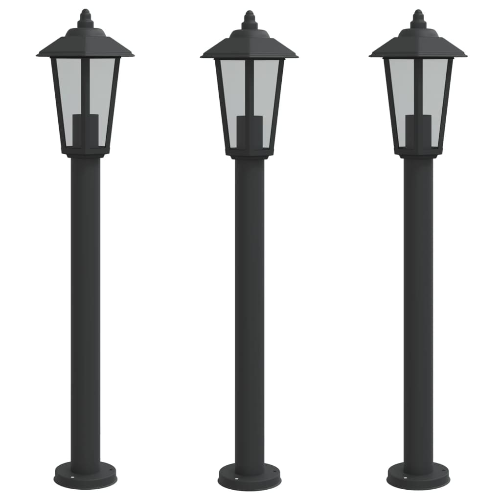 Vanjske podne svjetiljke 3 kom crna 80 cm nehrđajući čelik