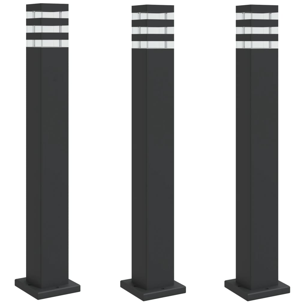 Vanjske podne svjetiljke 3 kom crne 80 cm aluminijske