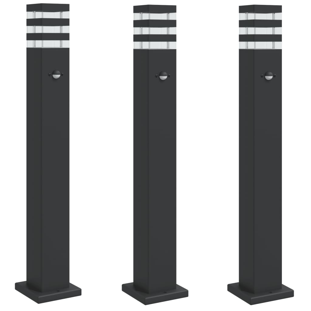 Vanjske podne svjetiljke s senzorima 3kom crne 80cm aluminijske