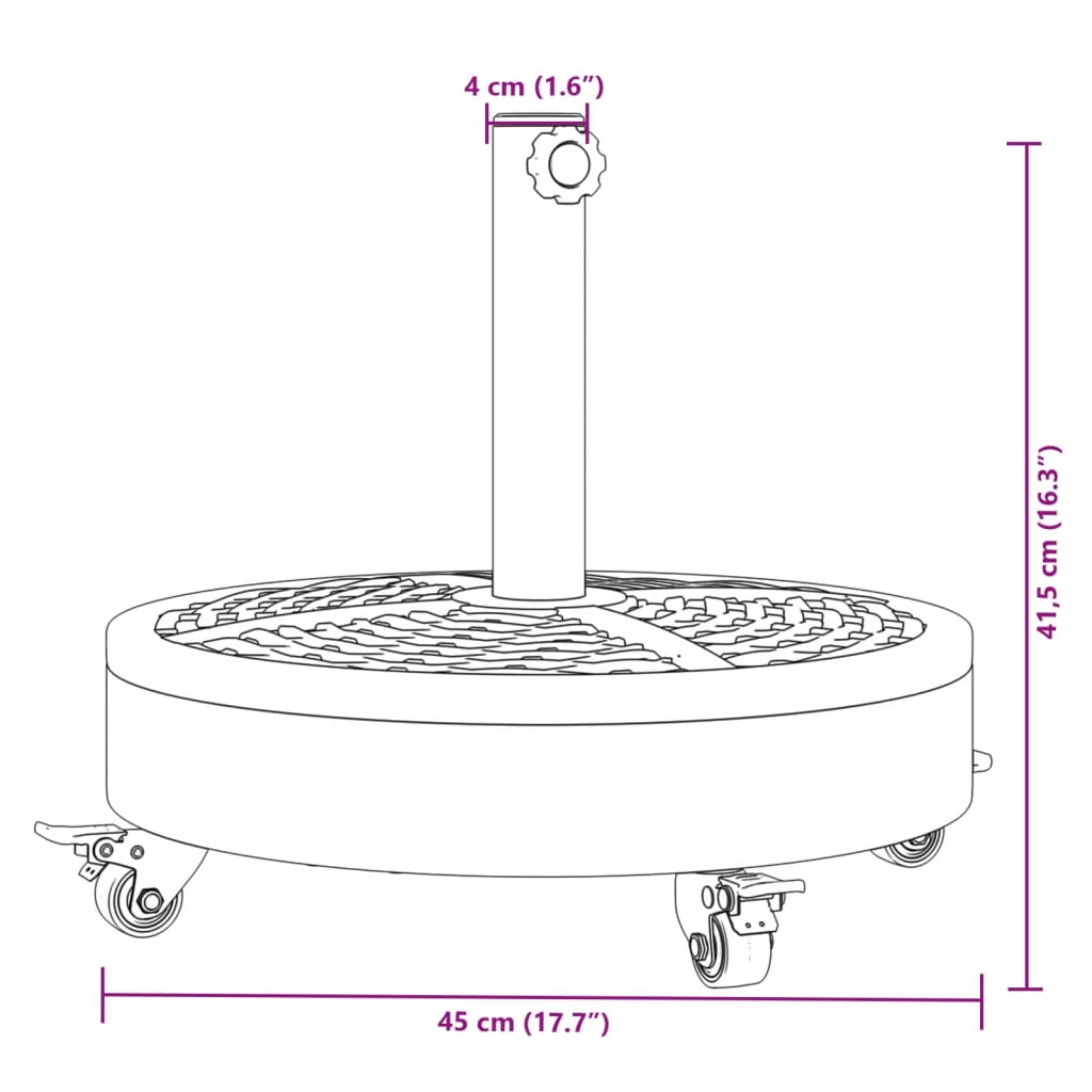 Baza suncobrana s kotačima za stupove Ø 38/48 mm 27 kg okrugla