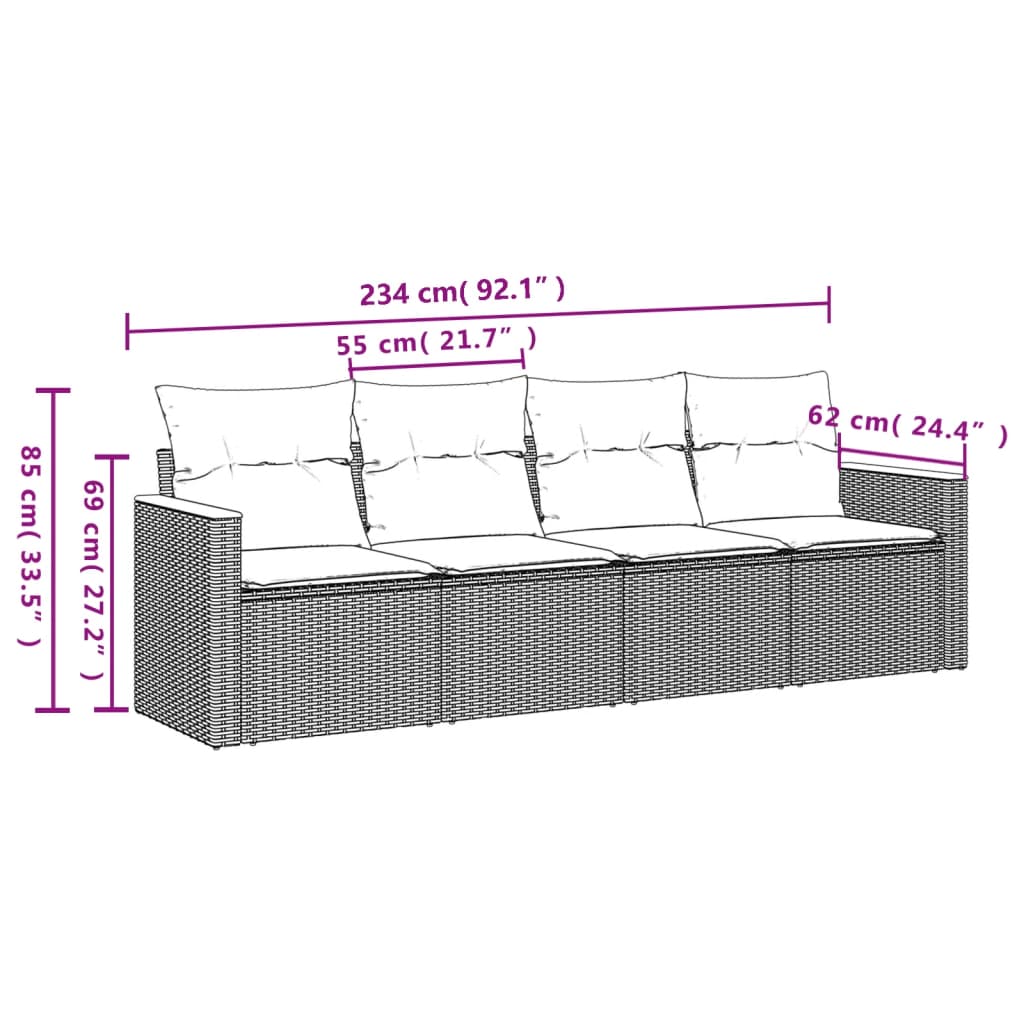 4-dijelni set vrtnih sofa od poliratana s jastucima sivi