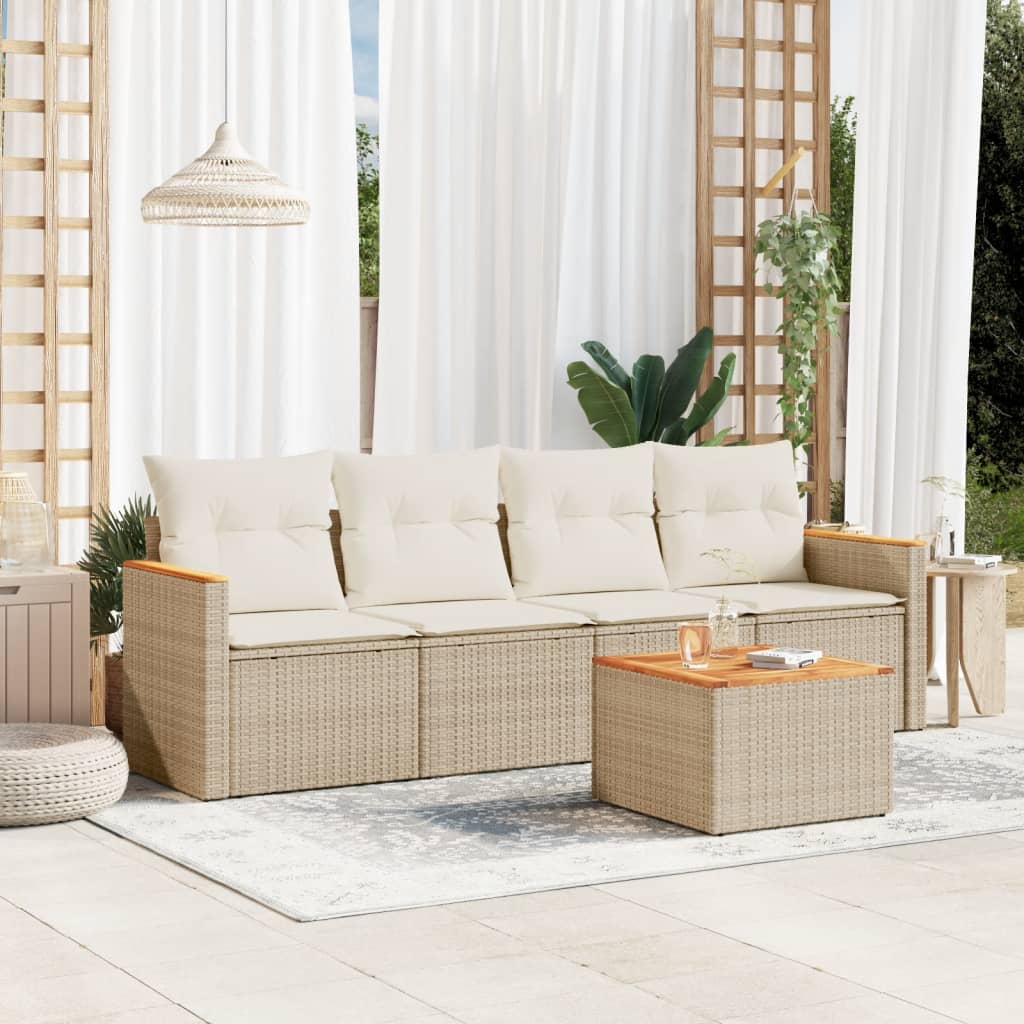 5-dijelni vrtni set sofa s jastucima bež od poliratana