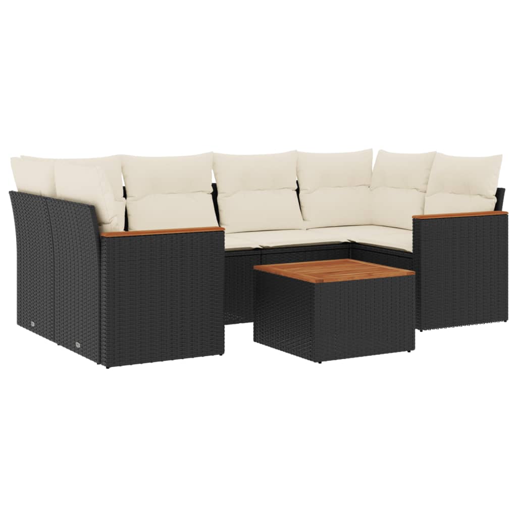 7-dijelni set vrtnih sofa od poliratana s jastucima crni