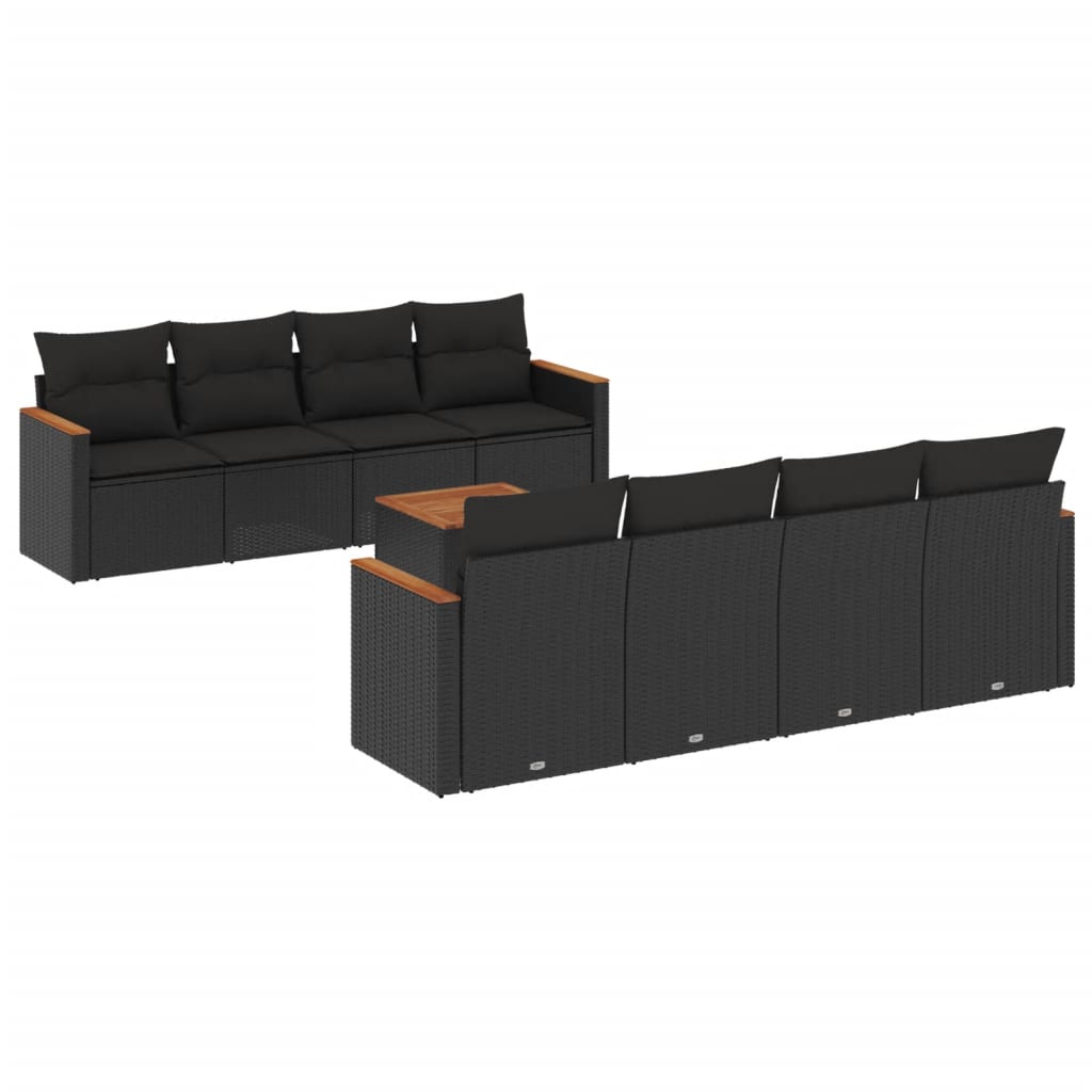 9-dijelni set vrtnih sofa s jastucima crni od poliratana