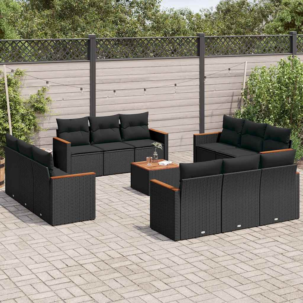 13-dijelni set vrtnih sofa s jastucima poliratan crni