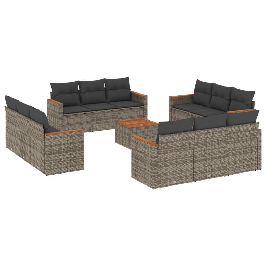 13-dijelni set vrtnih sofa od poliratana s jastucima sivi