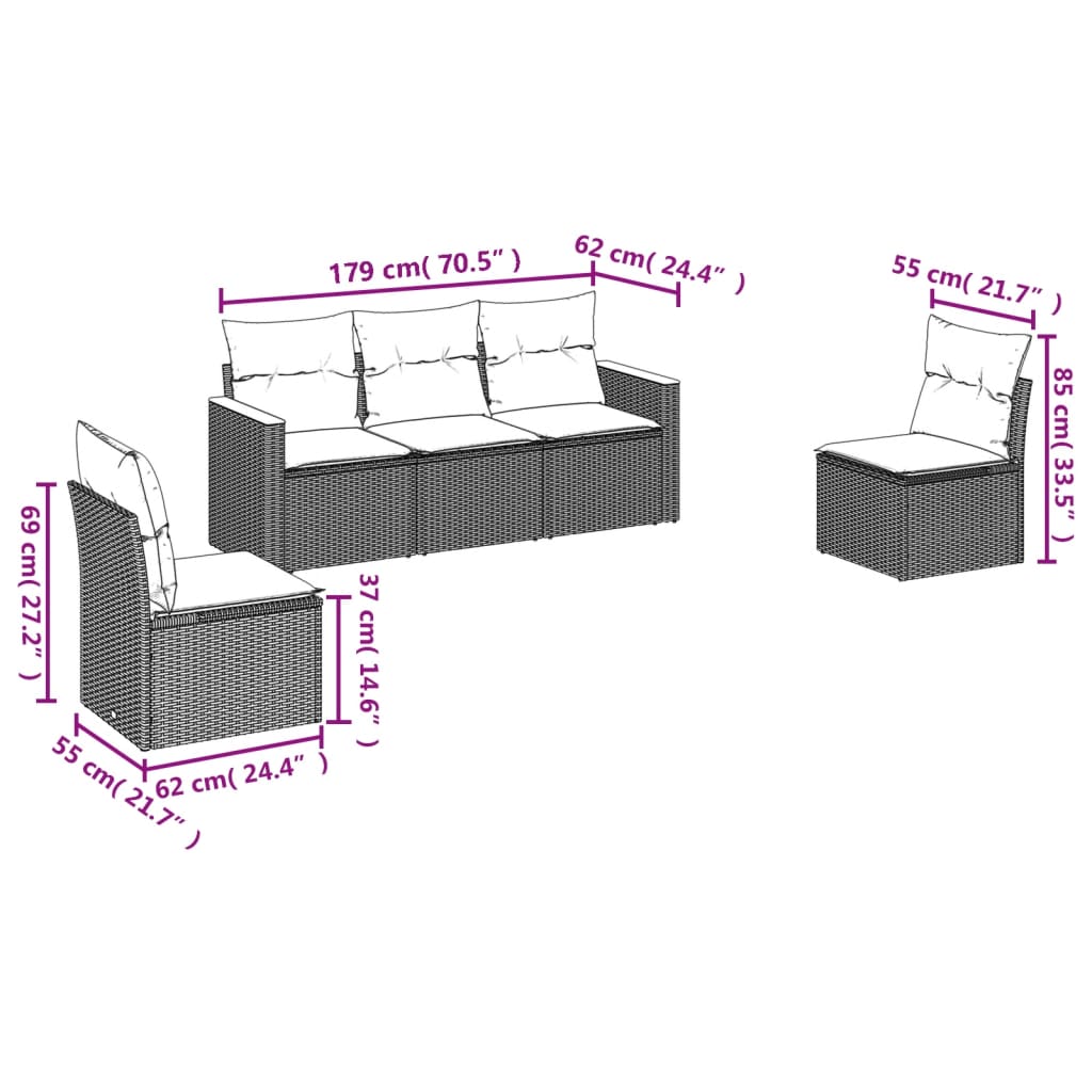 5-dijelni vrtni set sofa s jastucima bež od poliratana