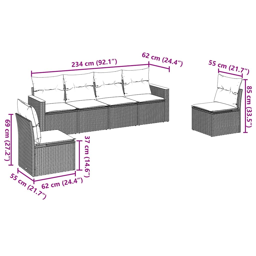 6-dijelni set vrtnih sofa s jastucima crni od poliratana