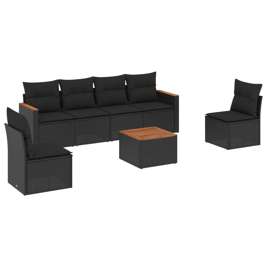 7-dijelni set vrtnih sofa od poliratana s jastucima crni