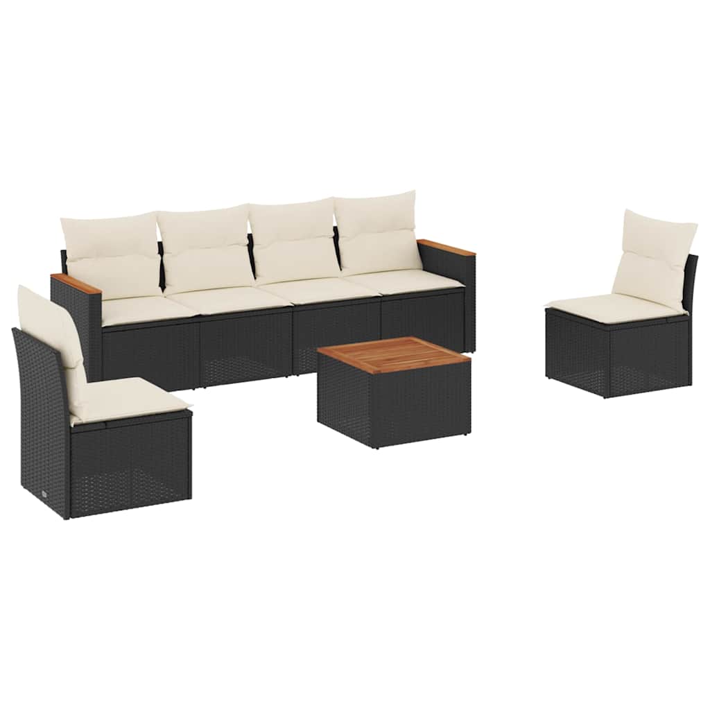 7-dijelni set vrtnih sofa od poliratana s jastucima crni