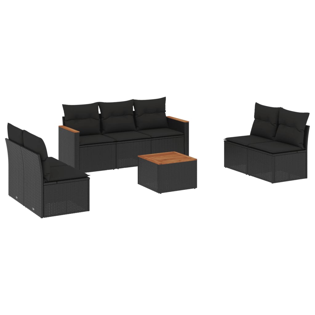 8-dijelni set vrtnih sofa od poliratana s jastucima crni