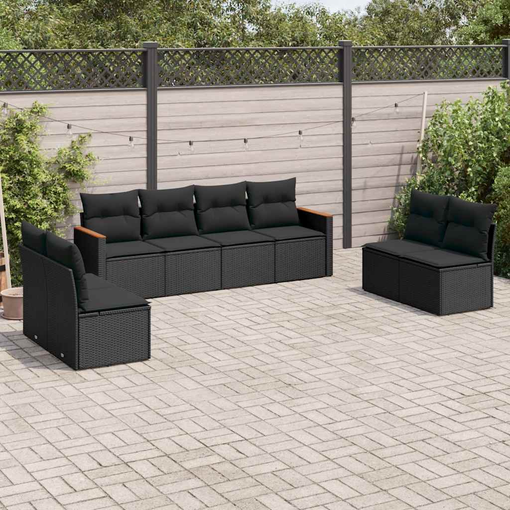 8-dijelni set vrtnih sofa od poliratana s jastucima crni