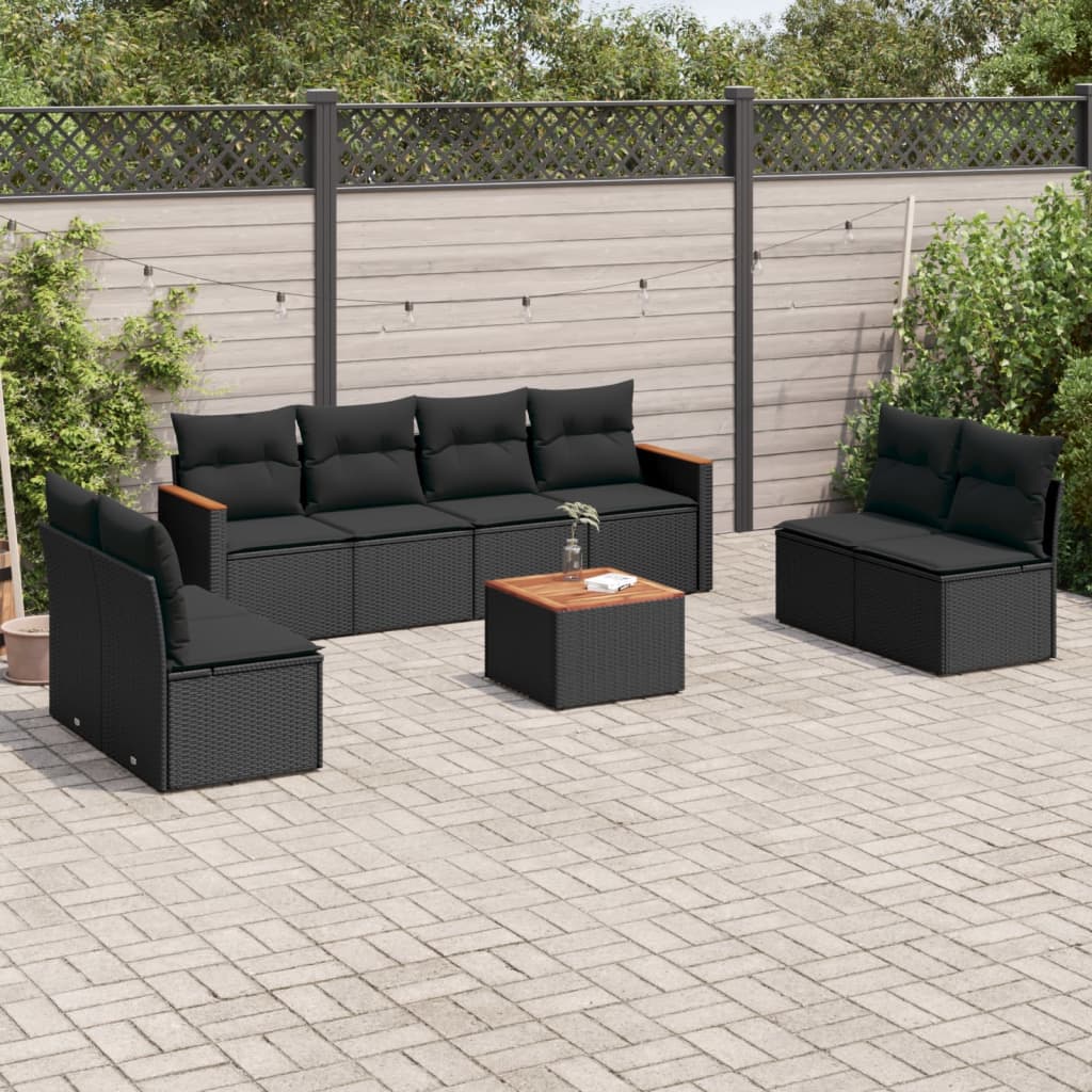 9-dijelni set vrtnih sofa s jastucima crni od poliratana