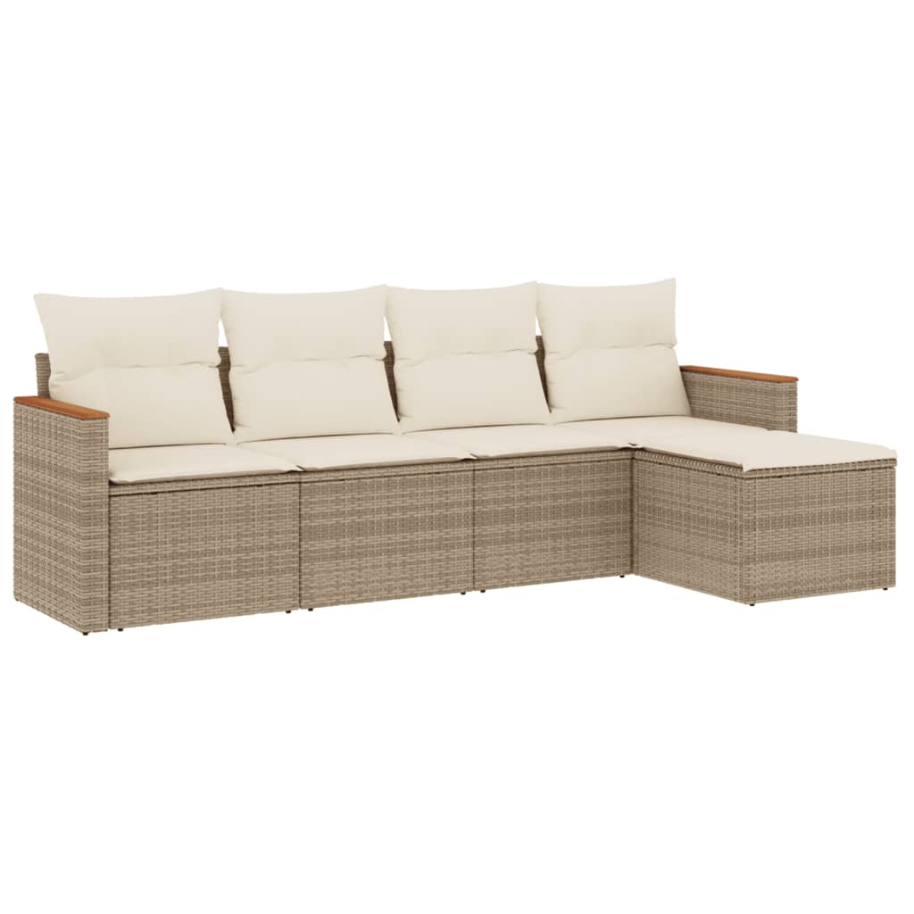 5-dijelni vrtni set sofa s jastucima bež od poliratana
