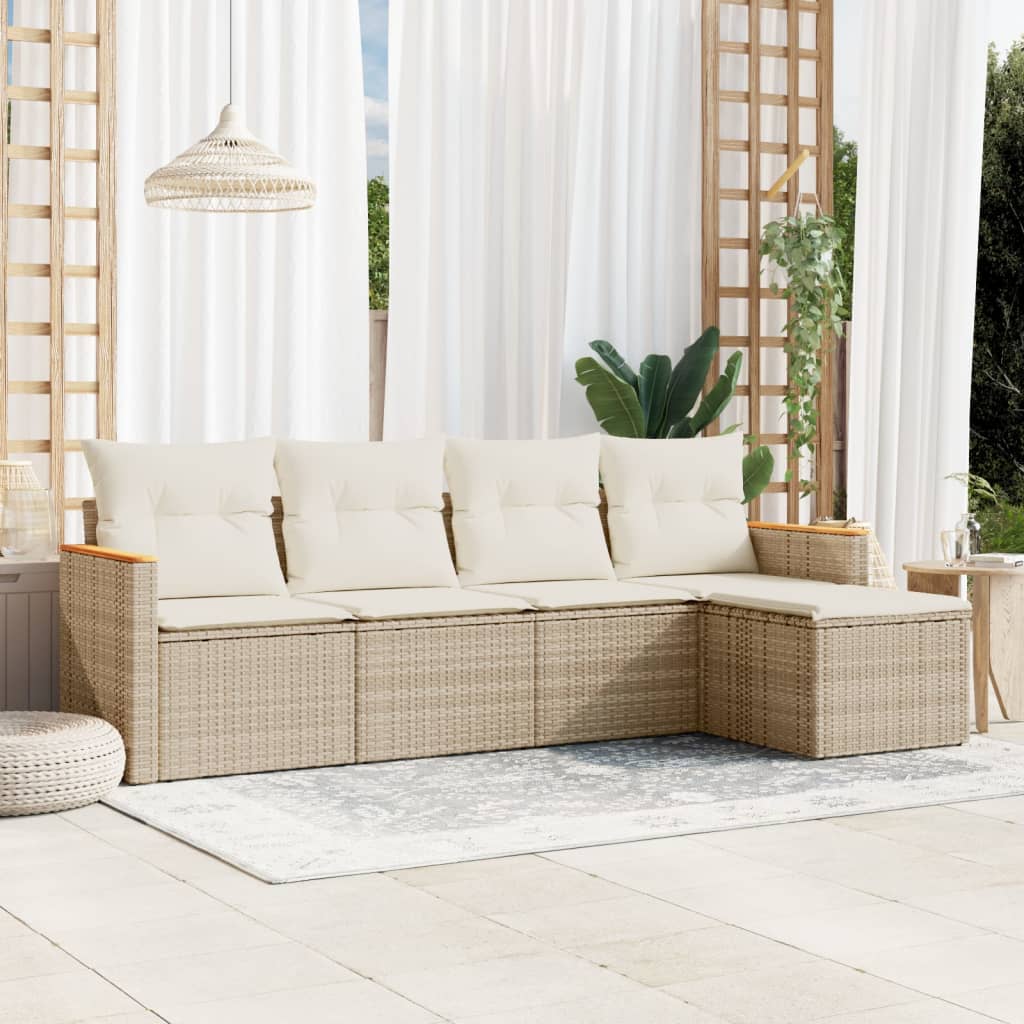 5-dijelni vrtni set sofa s jastucima bež od poliratana