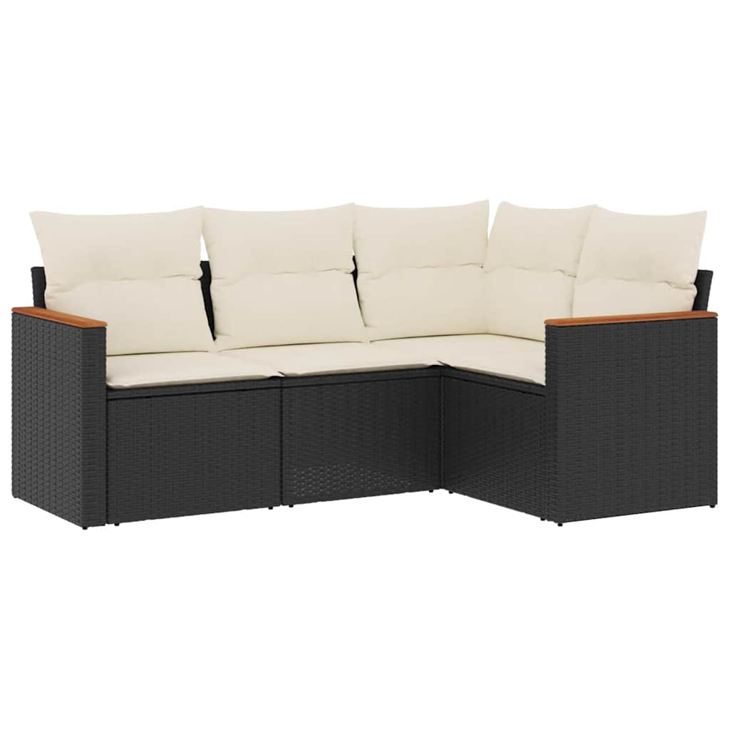 4-dijelni set vrtnih sofa od poliratana s jastucima crni