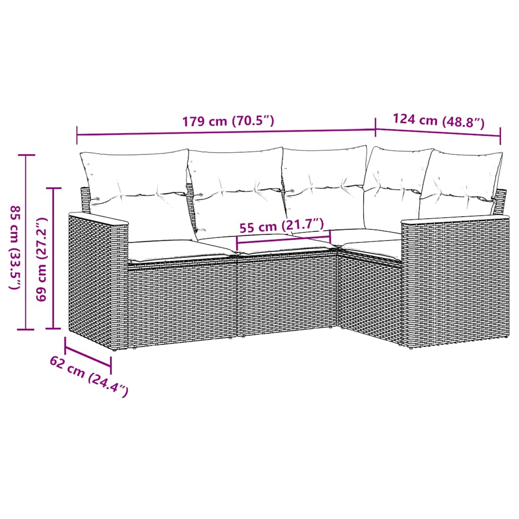 4-dijelni set vrtnih sofa od poliratana s jastucima crni