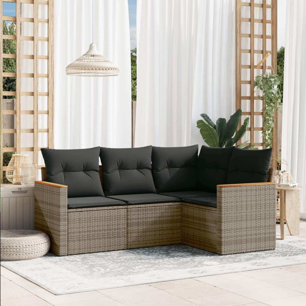 4-dijelni set vrtnih sofa od poliratana s jastucima sivi