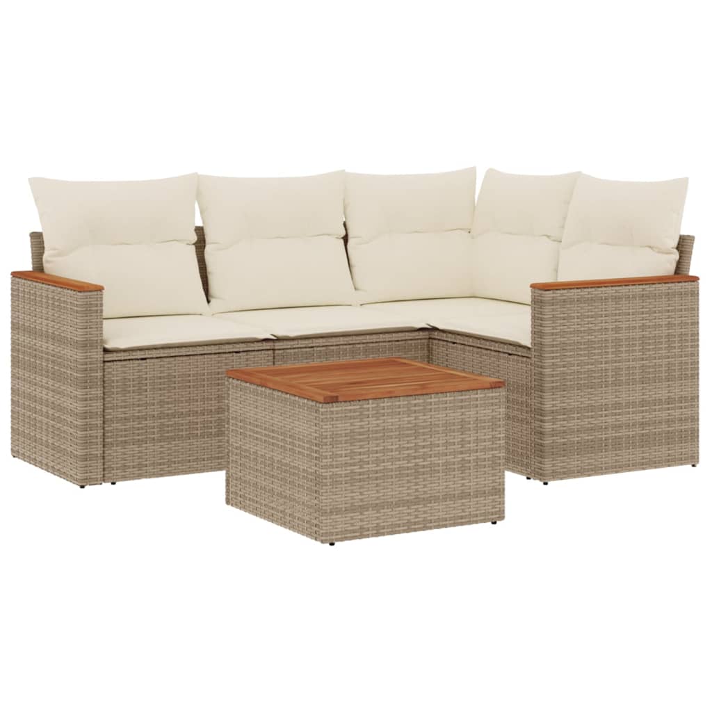 5-dijelni vrtni set sofa s jastucima bež od poliratana