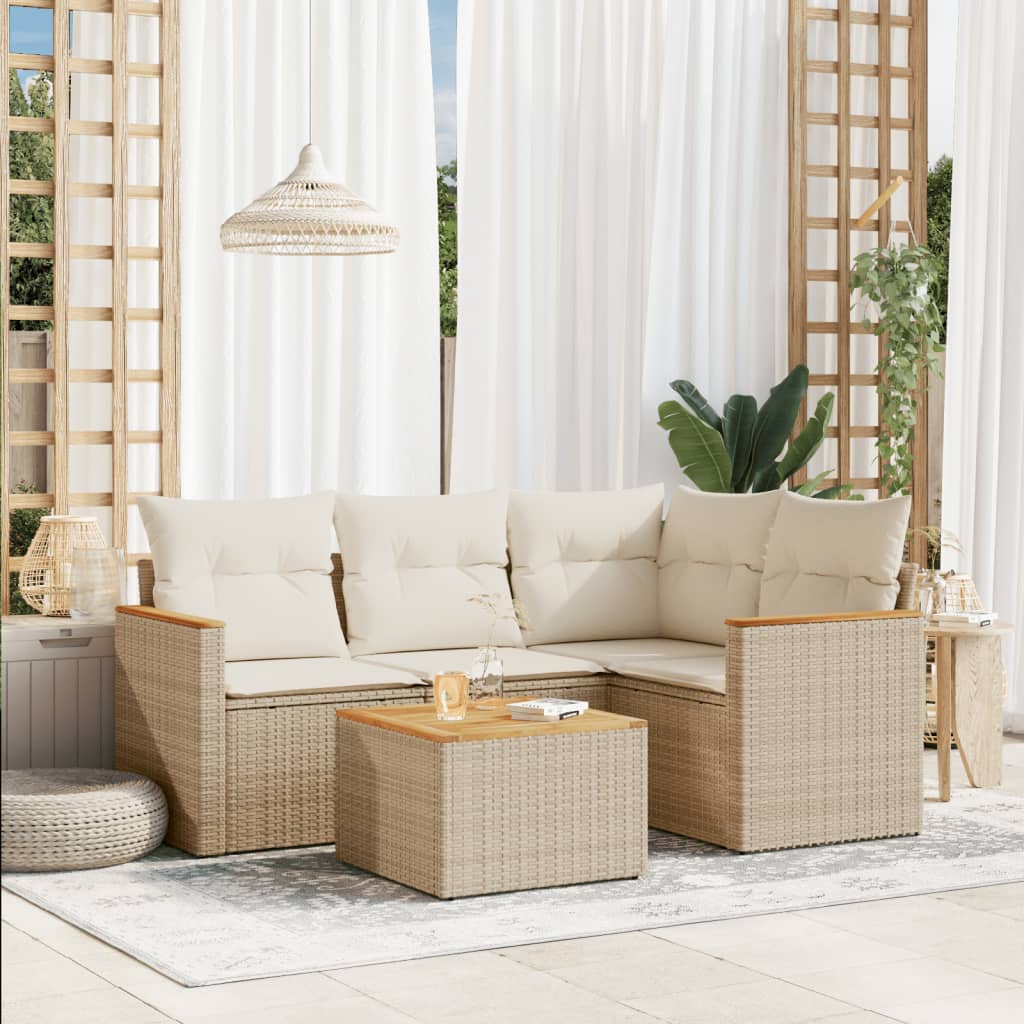 5-dijelni vrtni set sofa s jastucima bež od poliratana