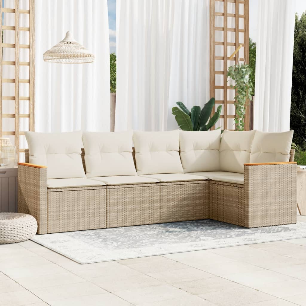 5-dijelni vrtni set sofa s jastucima bež od poliratana