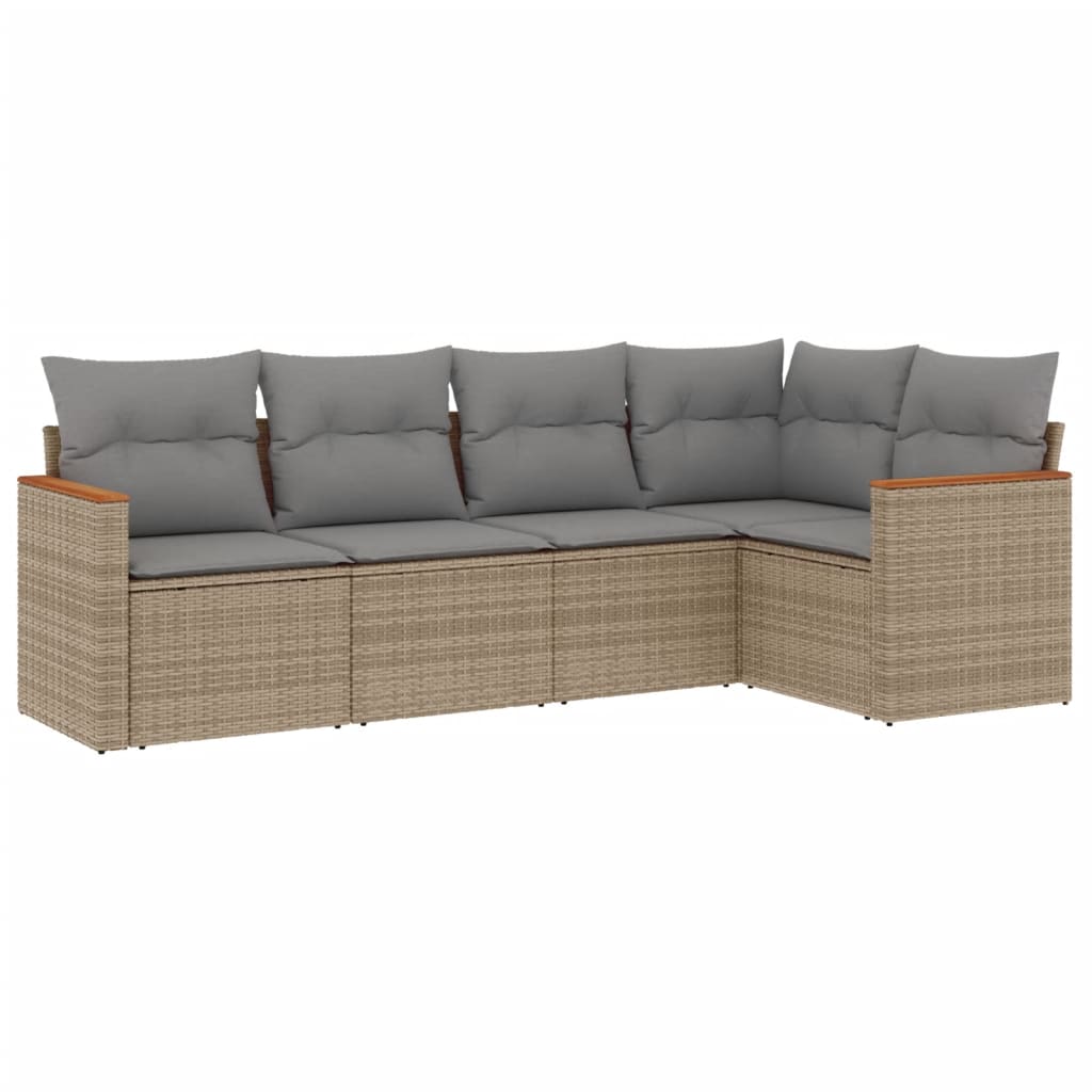 5-dijelni vrtni set sofa s jastucima bež od poliratana