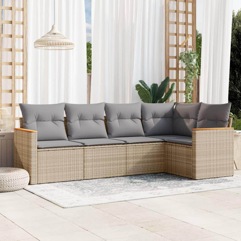 5-dijelni vrtni set sofa s jastucima bež od poliratana