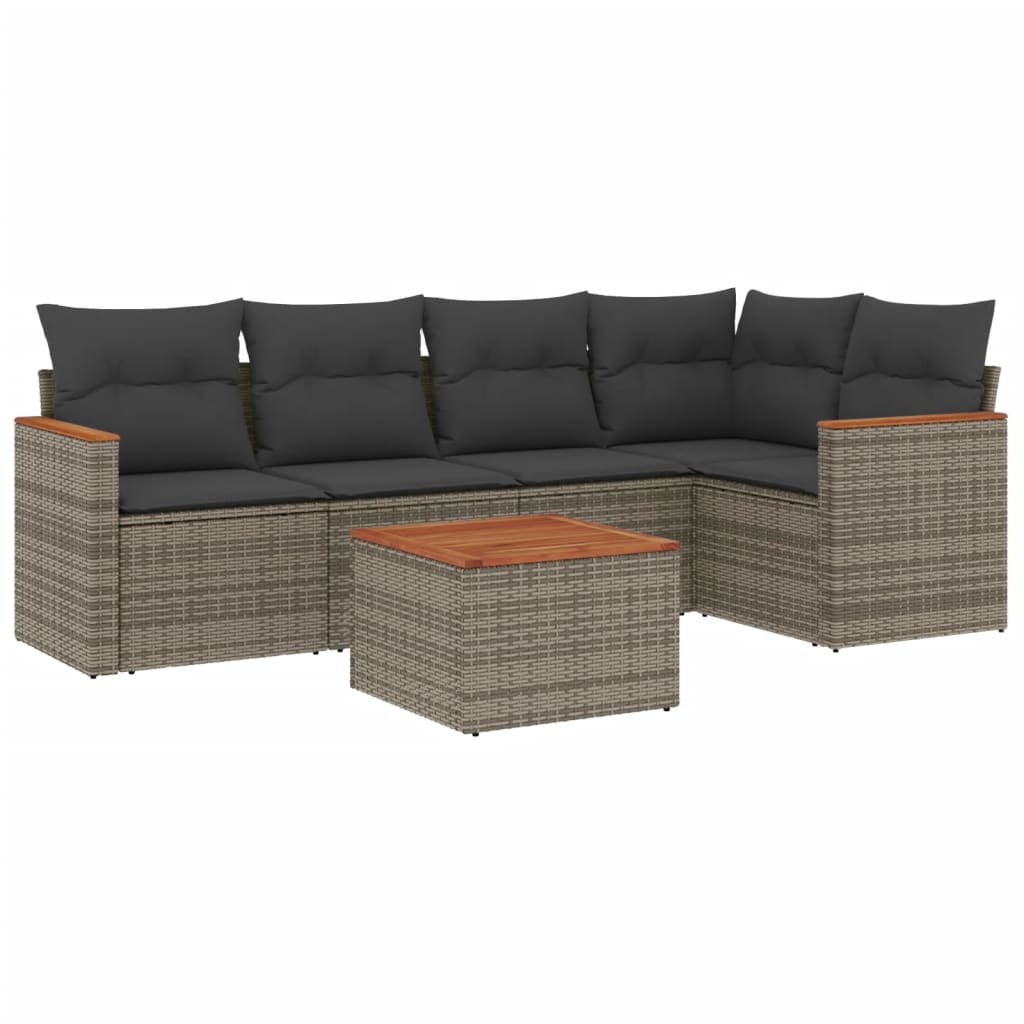 6-dijelni set vrtnih sofa od poliratana s jastucima sivi