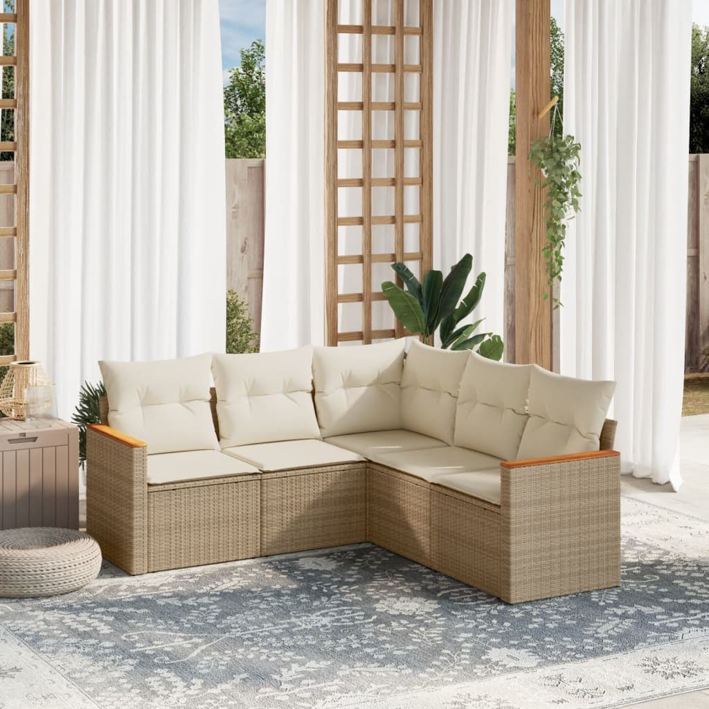 5-dijelni vrtni set sofa s jastucima bež od poliratana