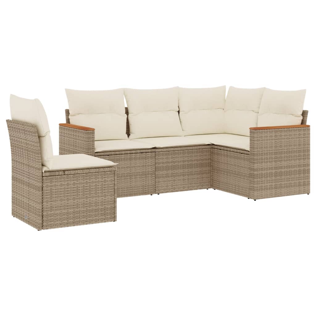 5-dijelni vrtni set sofa s jastucima bež od poliratana