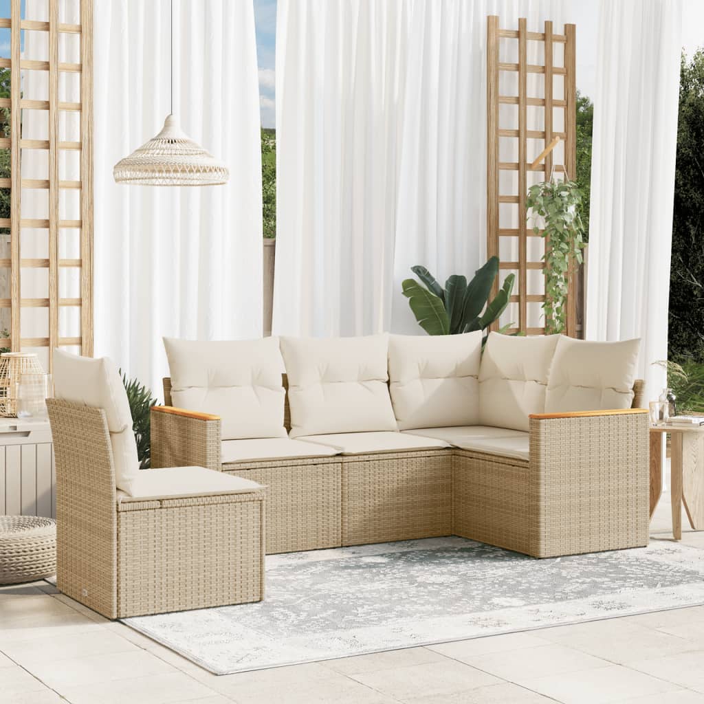 5-dijelni vrtni set sofa s jastucima bež od poliratana