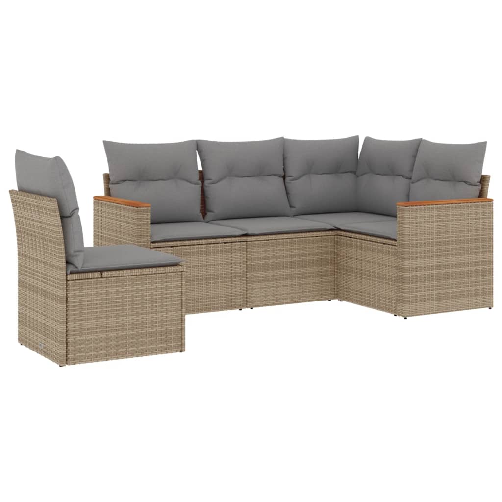 5-dijelni vrtni set sofa s jastucima bež od poliratana