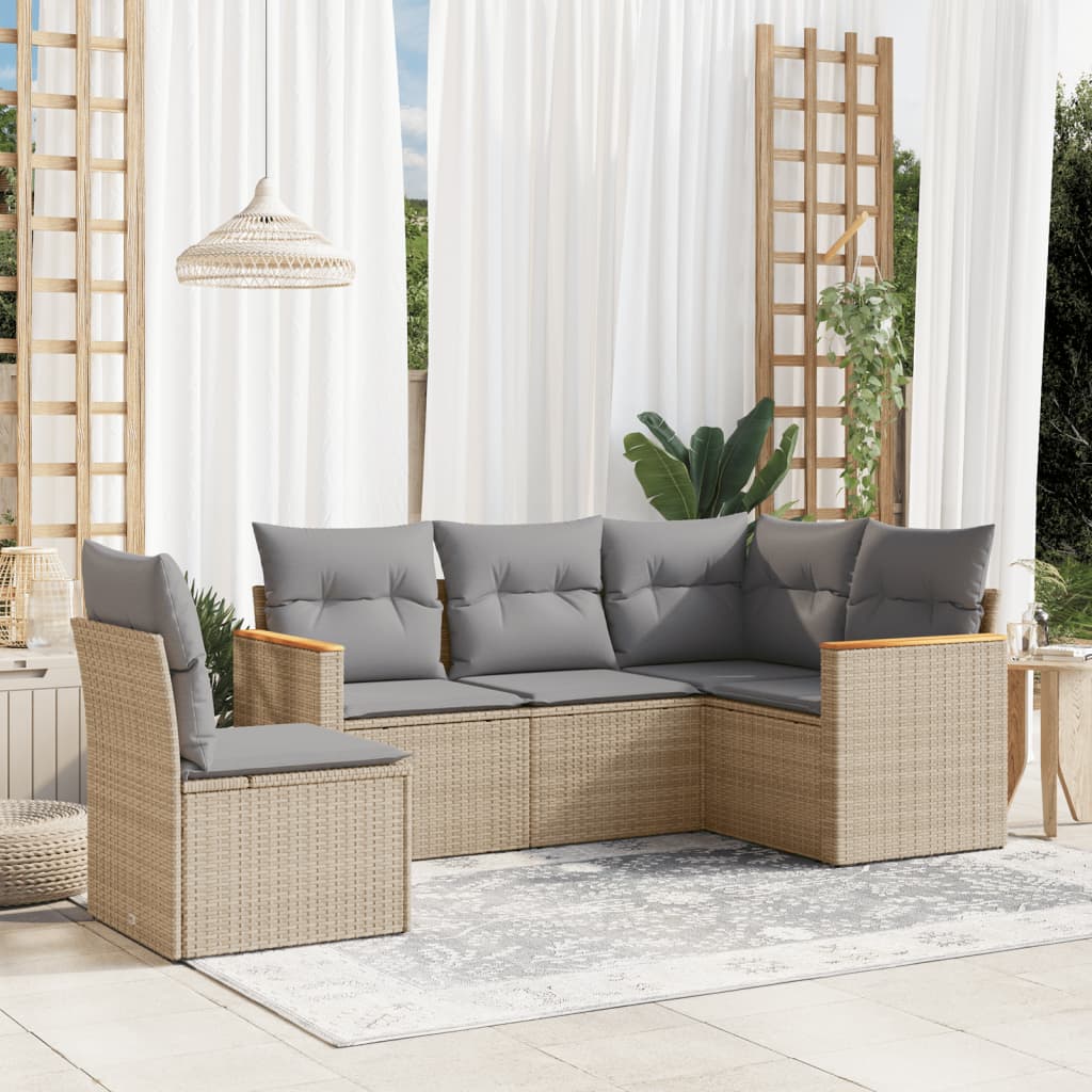 5-dijelni vrtni set sofa s jastucima bež od poliratana
