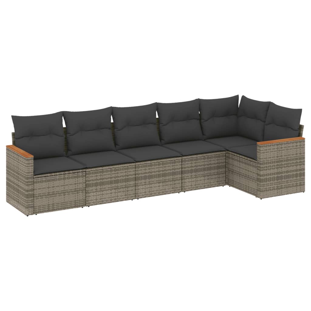 6-dijelni set vrtnih sofa od poliratana s jastucima sivi