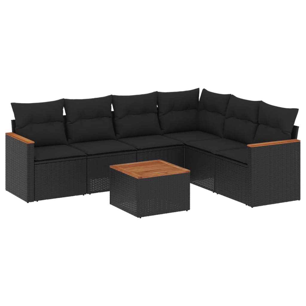 7-dijelni set vrtnih sofa od poliratana s jastucima crni