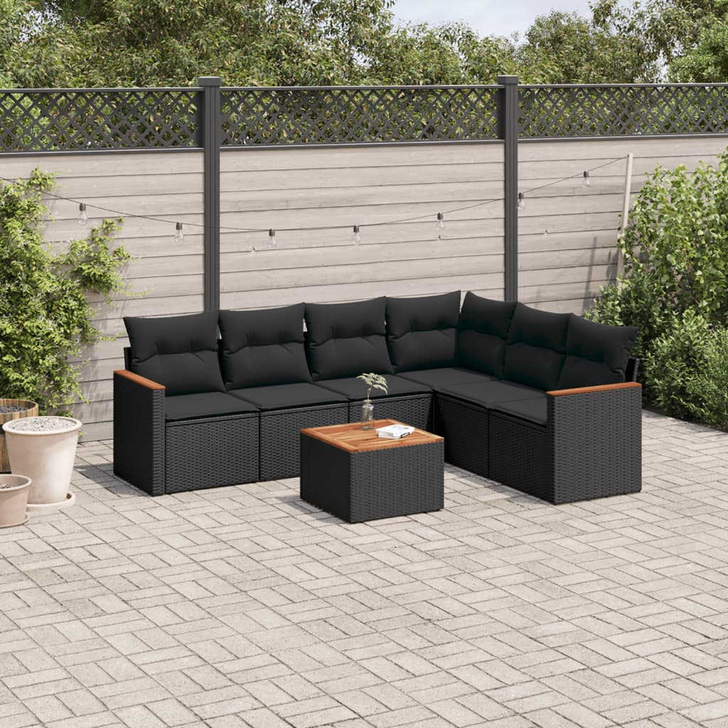 7-dijelni set vrtnih sofa od poliratana s jastucima crni