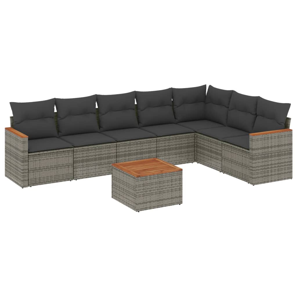 8-dijelni set vrtnih sofa od poliratana s jastucima sivi