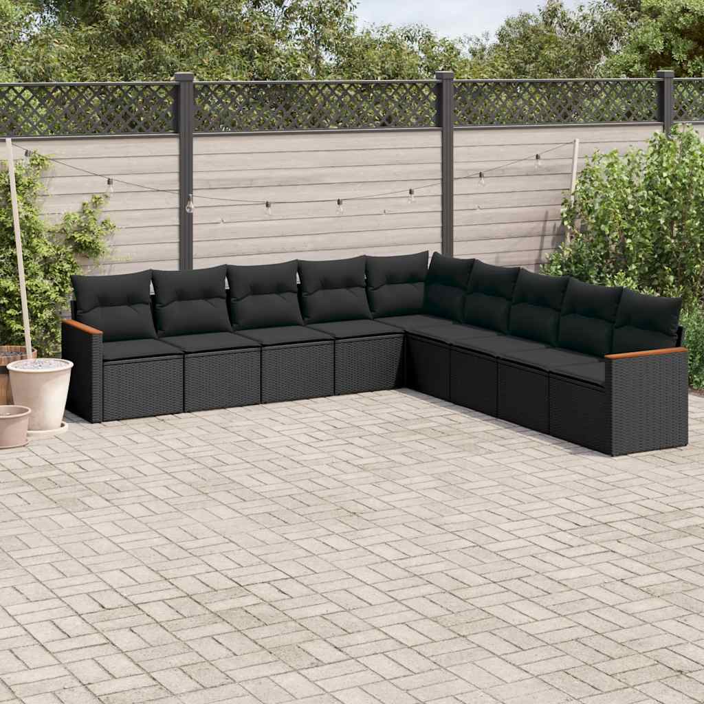 9-dijelni set vrtnih sofa s jastucima crni od poliratana