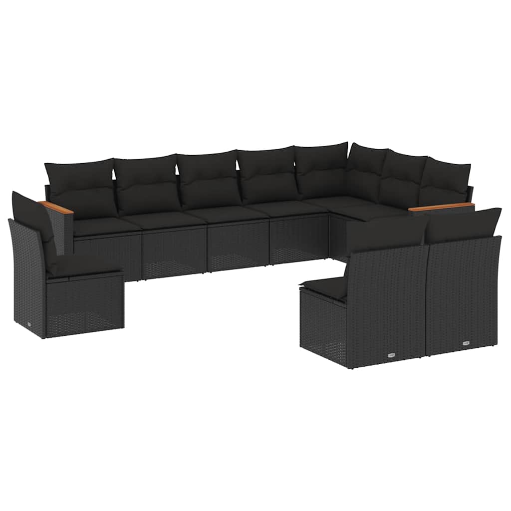 10-dijelni set vrtnih sofa s jastucima crni od poliratana