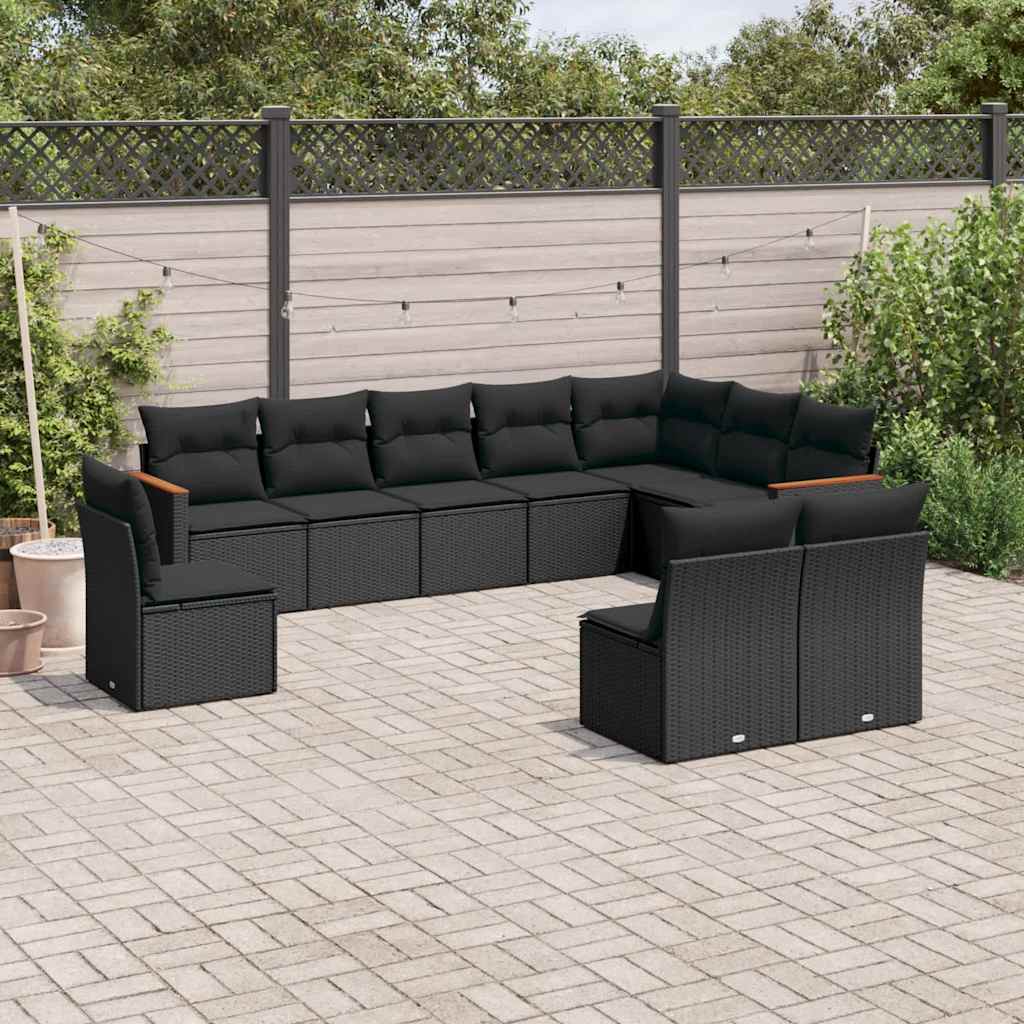 10-dijelni set vrtnih sofa s jastucima crni od poliratana