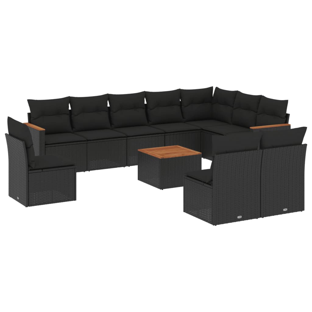 11-dijelni set vrtnih sofa od poliratana s jastucima crni