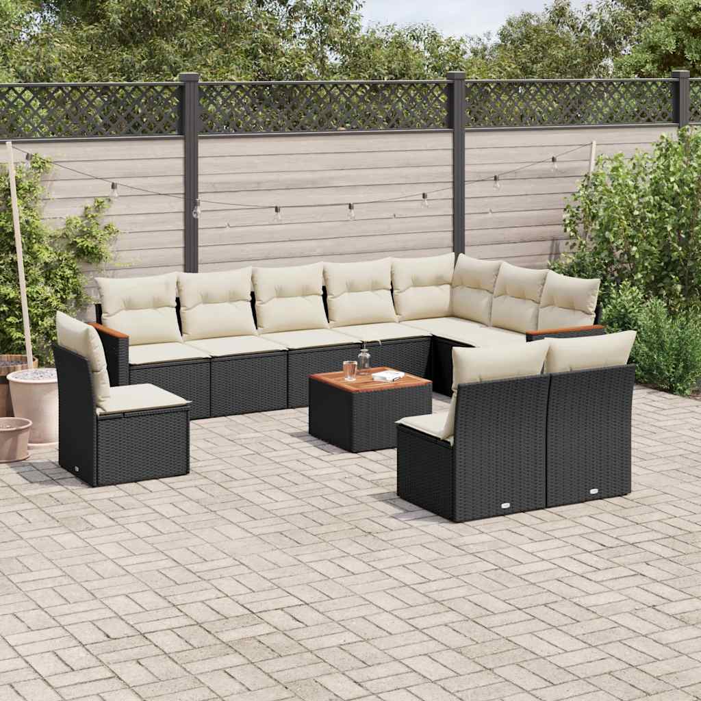 11-dijelni set vrtnih sofa od poliratana s jastucima crni