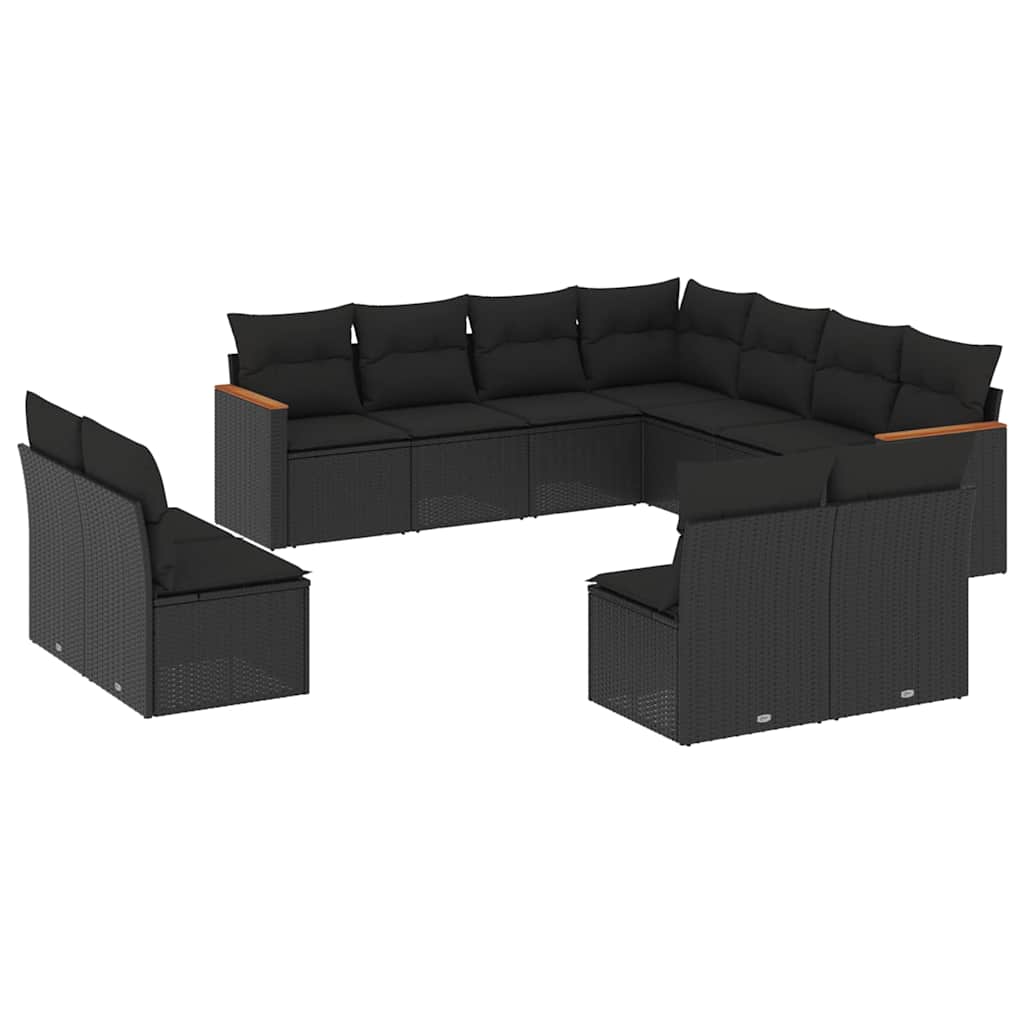 11-dijelni set vrtnih sofa od poliratana s jastucima crni