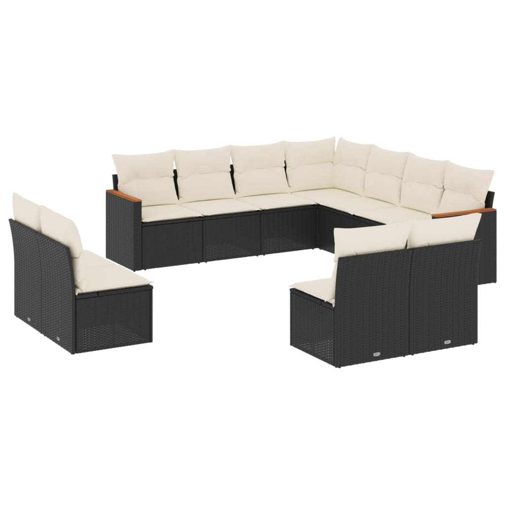 11-dijelni set vrtnih sofa od poliratana s jastucima crni